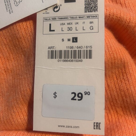 Zara Cropped Long Sleeve Knit Sweater in Orange - Picture 3 of 3